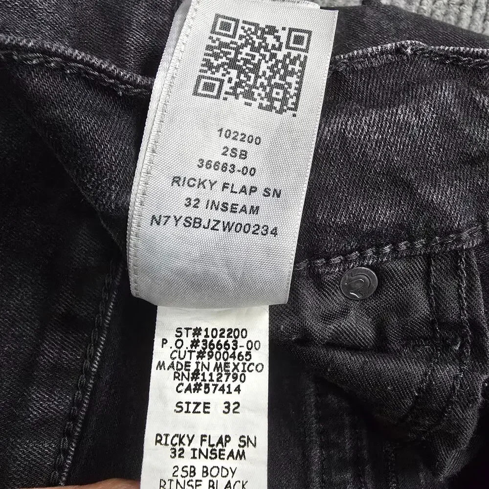True Religion Ricky Flap SN Jeans Mens 32x32 Rinse Black Relaxed Straight Denim